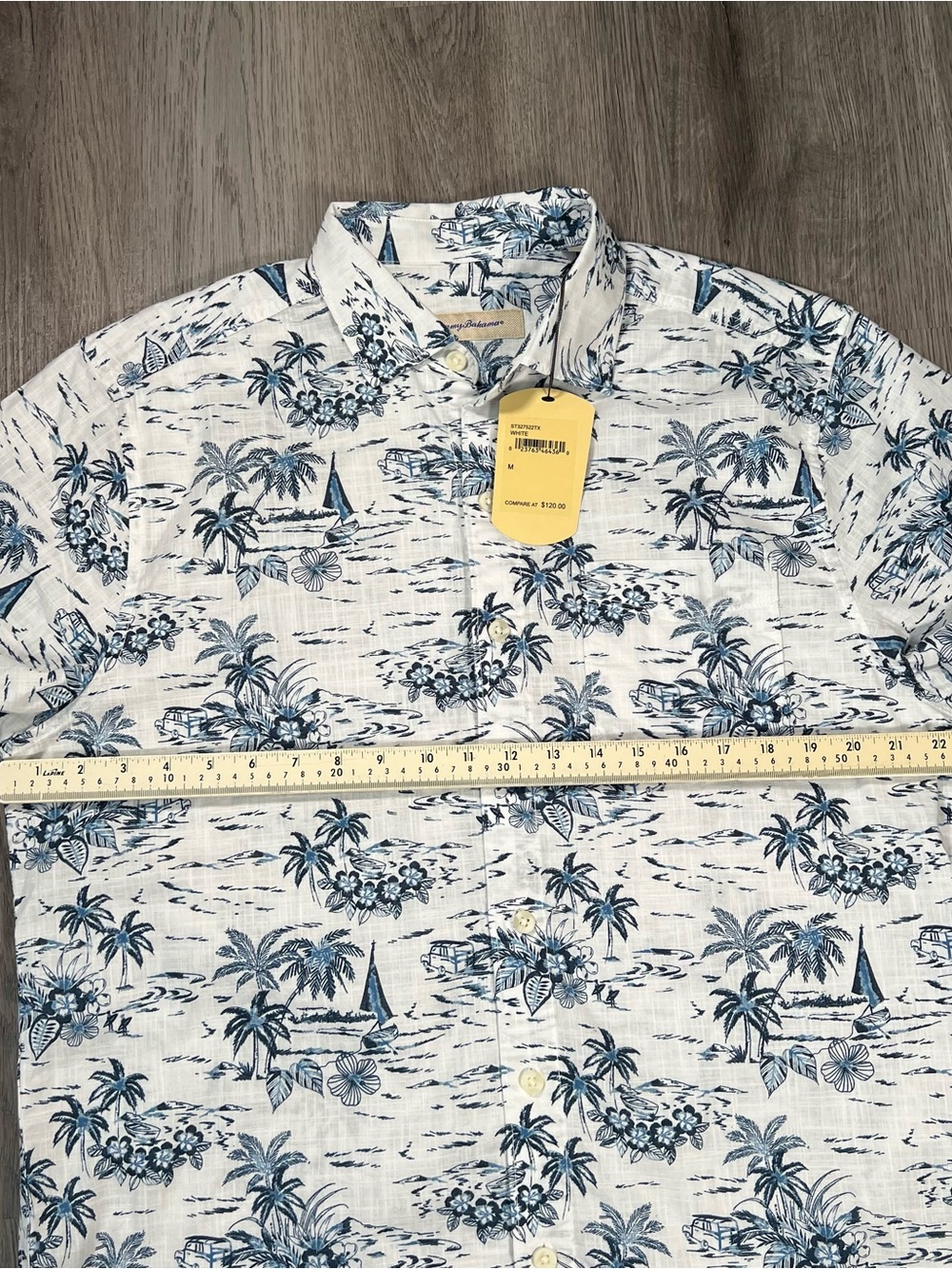 New Tommy Bahama Hawaiian Shirt All Over Print ST327522TX Men's M White Sailboat - Picture 6 of 7